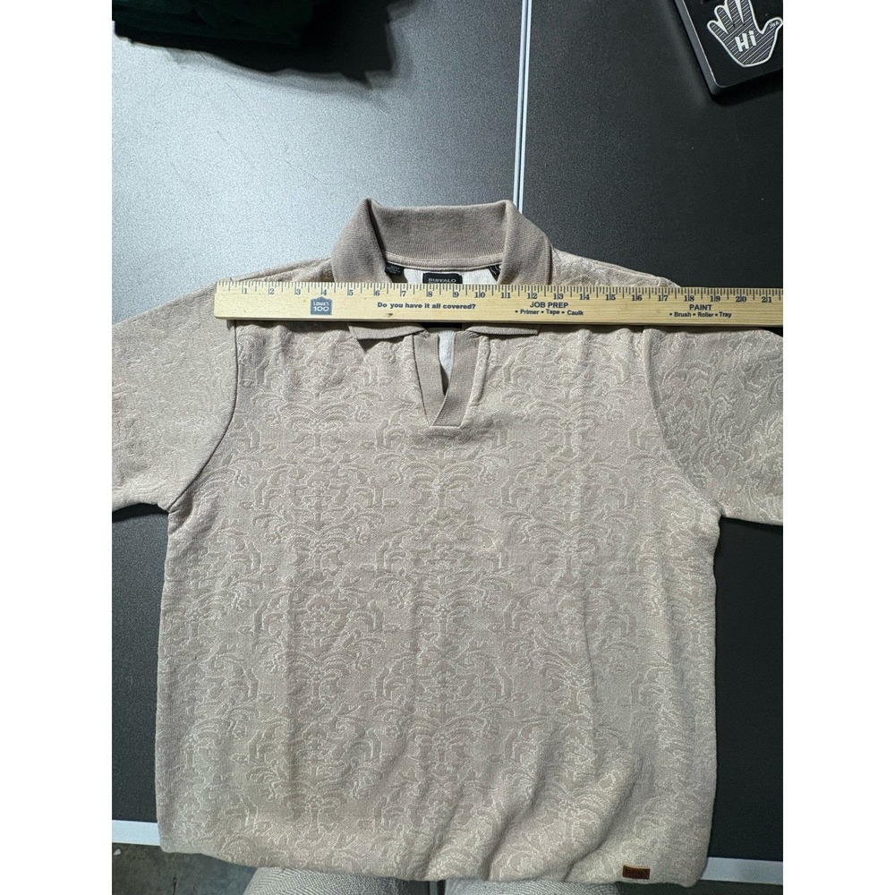Buffalo David Polo Mens Medium Tan Damask Jacquard Knit Short Sleeve Shirt